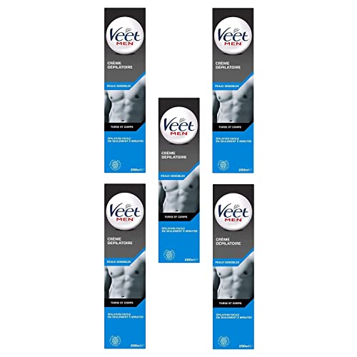 VEET Veet Men - Lote de 5 cremas depilatorias sensibles, tubo de 200 ml