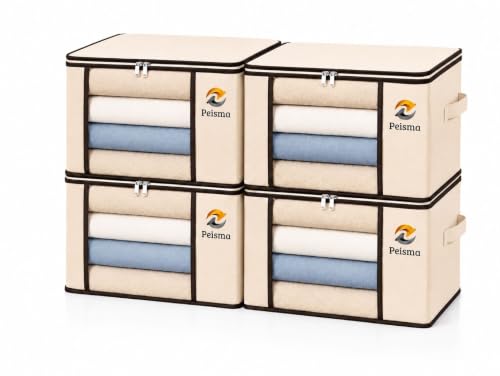 Cajas de Almacenamiento para Ropa de 90L - Pack de 4 | Organizadores Grandes de 60x40x35 cm con Ventana y Cierre de Cremallera para Armario