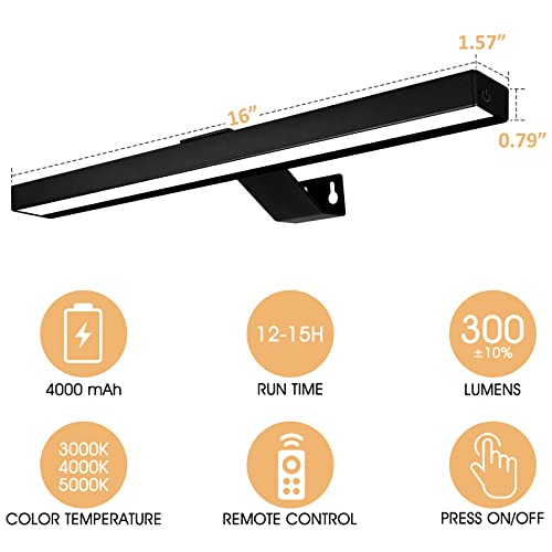 Wireless Picture Light Battery Operated, 16In Rechargeable Picture Light With Remote Control, 3 Lighting Modes, Dimming And Timer, Suitable For Displaying Wall Art, Picture Frames, And Dartboard #TOP5