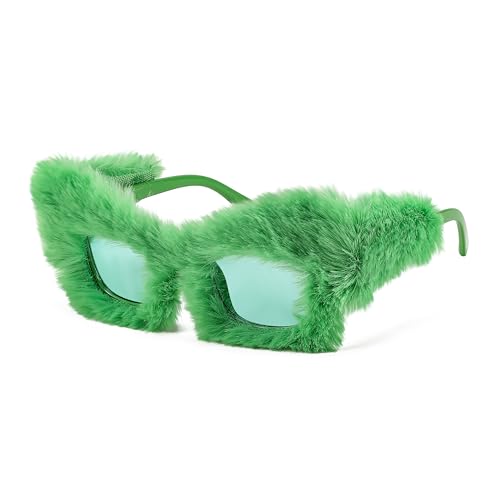 FEISEDY Sunglasses Women Fuzzy Square Cat Eye Sun Glasses Punk Plush Shade Party Masquerade Disco Eyewear B0086