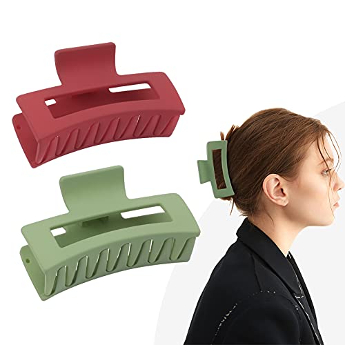 Yeepsys Hair Claw Clips, Hair Accessories For Women And Girls Thin Hair, Strong Hold Hair Clip (3.5 Inch, Matte Light Green+ Red) #TOP5