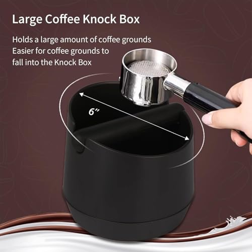 Image of Large 6 Inch / 15 cm Espresso Knock Box with Removable Knock Bar & Non Slip Base Espresso Coffee Machine Accessories for Home or Cafe Black