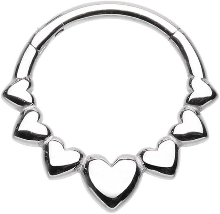 Pierced Owl 16GA Stainless Steel Heart Lined Hinged Segment Clicker Ring