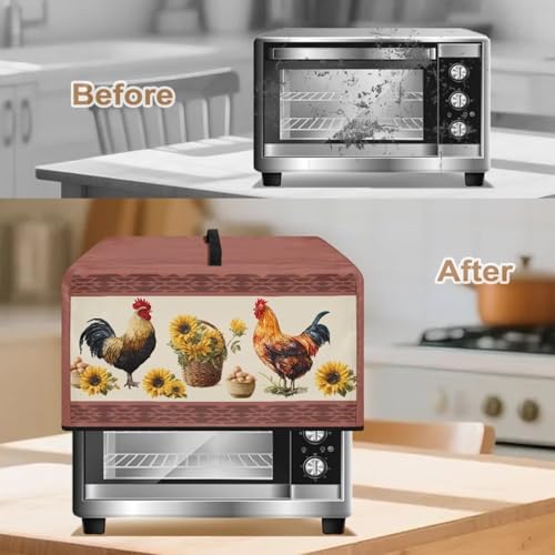 Image of Microwave Cover Air Fryer Toaster Oven Dust Cover Stain-Resistant Countertop Convection Oven Protector Kitchen Appliance Decor, L, Rooster Chicken Egg Sunflower