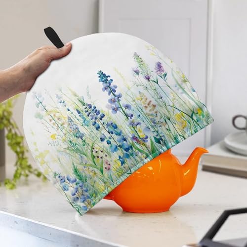 Image of Tea Pot Cover Tea Pots Cosy Insulated Tea Cozies Home Kitchen Decoration Teapot Dust Cover Warming Tea Kettle Quilt Creative Gifts for Women Wife Mom, Blue Green Floral