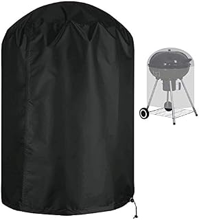 Flymer Kettle BBQ Cover, Waterproof Round Barbecue Cover, Rip-proof 420D Oxford Fabric Anti-UV Grill Barbecue Cover with Windproof Side-strap Black (Φ77x97cm)