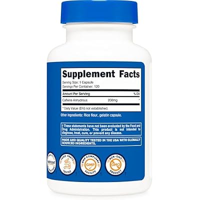 Nutricost Caffeine Pills 200mg, 120 Capsules - Gluten Free, Non-GMO