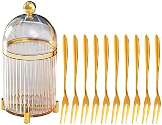Stainless Steel Fruit Forks Picks: Mini 2 Prong Escargot Forks Set with Glass Storage Holder Portable Tasting Appetizer Forks Picks Dessert Cocktail Salad Forks for Home Party Travel