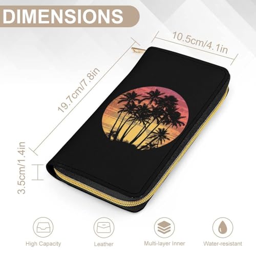 Vintage Hawaii Sunset Palm Trees Wristlet Wallets for Men Women Leather Purse Clutch Cute Card Holder2