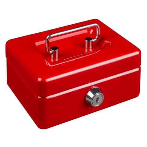 Burg Wächter 40090 Geldkassette abschließbar mit Schlüssel, Einwurfschlitz und Hartgeldeinsatz, Stahlblech, Rot, Klein