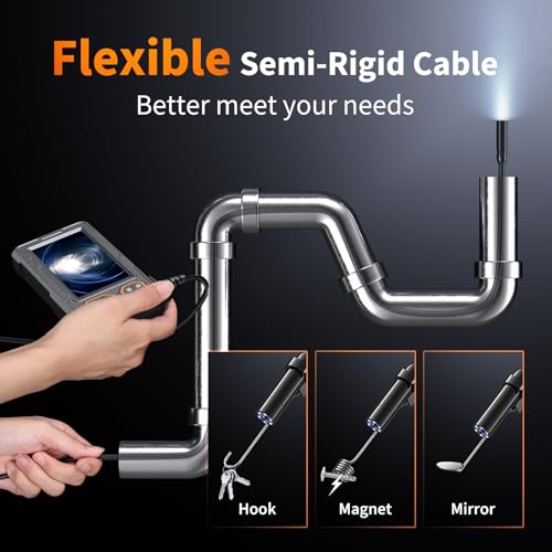 Endoscope Camera with Light, 4.3" Inspection Camera, 1920P HD Borescope with 8 LED Lights, IP67 Waterproof Snake Sewer Tools, 16.4ft Semi-Rigid Drain Endoscope Cool Gadget (Orange)