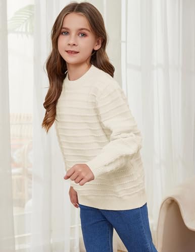 Sweaters for Girls Ribbed Knit Textured Long Sleeve Crew Neck Soft Chunky Pullover Sweater Solid Tops 4-14 Years4