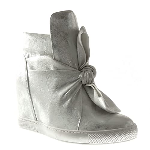 Angkorly - Chaussures Modes Baskets compensées Femme Noeud Papillon Brillant Talon compensé 9 CM - Argent 2-88-115 T 40