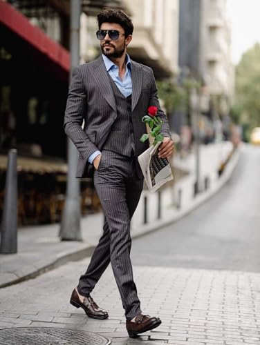Wangyue Pinstripe Suits for Men Slim Fit 3 Piece Stripe Suit Men Wedding Formal Business Elegant Two Button Prom Tuxedo3