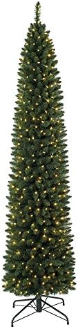 Treetopia Number 2 Pencil 6 Foot Skinny Artificial Prelit Christmas Tree with LED Clear White Lights, On/Off Foot Pedal, and Premium Stand (Green)