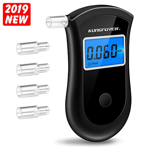 Preisvergleich Produktbild kungfuren Alkoholtester, Professionelle Tragbarer Alkoholmessgerät Breathalyzer Hochpräzise Resultate Schnell Reagierende Geschwindigkeit Atemalkoholmessgerät Mit LED-Bildschirm Und 5PC Mundstücke