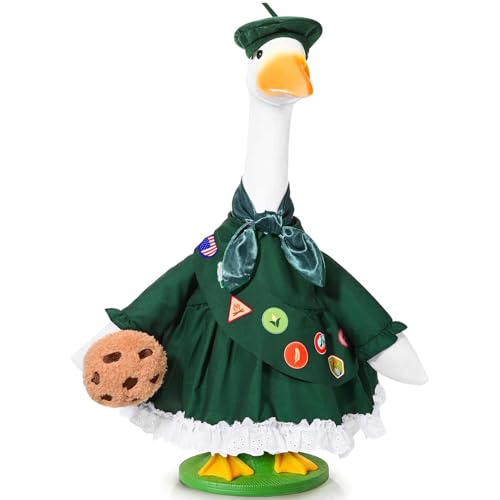 JcHrmers Scout Porch Goose Outfits 23 Inches for 23" Cement or Plastic Goose Green Girl Goose Scout Uniform for Porch Lawn Garden Xmas Holiday Decor (Set1)