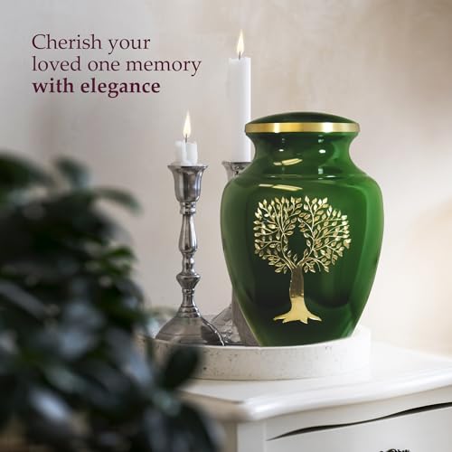Image of Trupoint Memorials Cremation Urns for Human Ashes, Tree of Life Decorative Burial Urn for Adult Men and Women, Large Green
