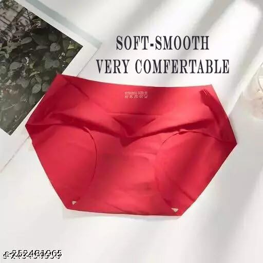 Image of No-Show Women's Panties:Women's (Multicolor) Seamless Hipster Ice Silk Panty Mid-Waist Laser Cut Underwear Seamless Panties