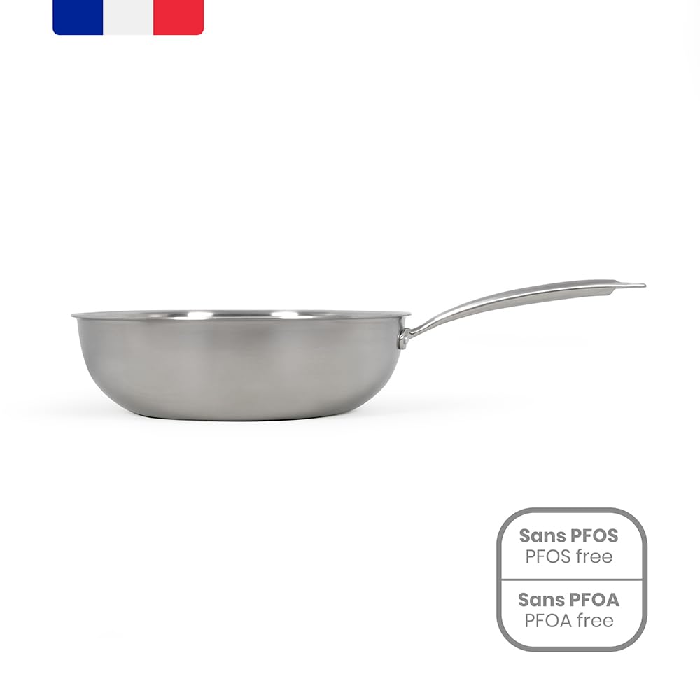 Livoo - Wok en acier inoxydable 28 cm MEP162 - Gamme Brigade - inox triply - sans PFAS, Argent