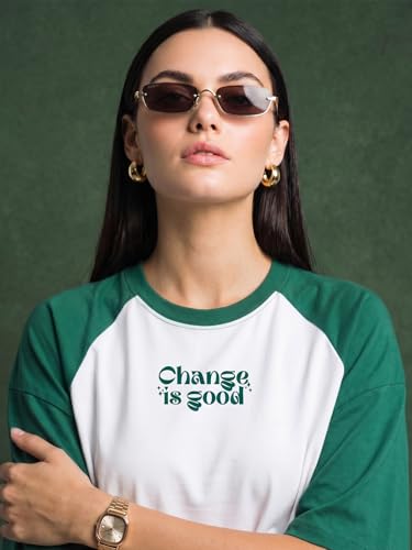 Image of JUNEBERRY 100% Pure Cotton Oversized Fit Drop Shoulder Graphic Printed Raglan Sleeves Boyfriend T-Shirt for Women (Sizes: S to 2XL)