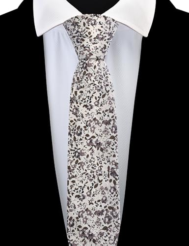 Image of GUSLESON Fashion 2.4 inch(6cm) Floral Skinny Tie for Men Slim Flower Print Cotton Necktie for Wedding Party