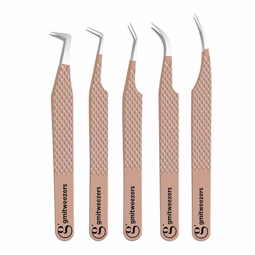 5-Count Stainless Steel Eyelash Extension Tweezers (2 Colors)