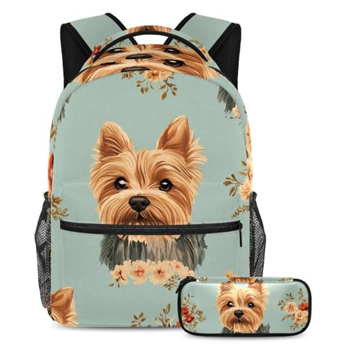 Cartable Yorkshire Terrier avec trousse pour l'école et les voyages