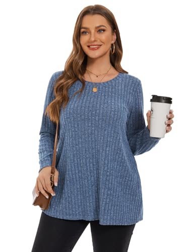 BELAROI Plus Size Tops for Women Tunic Shirts Long Sleeve Scoop Neck Casual Lightweight Sweaters Pullover Loose Fit2