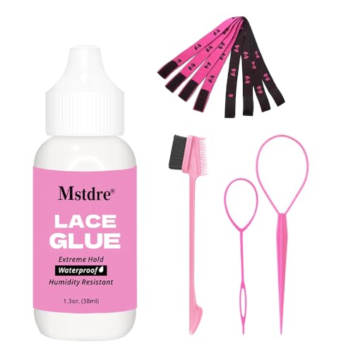 Front lace wig glue set: wig glue lace, side brush, rat-tail comb, bristle comb, bun accessory, smooth comb, hair tie