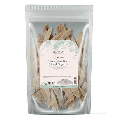 Starwest Botanicals Organic Astragalus Root Sliced - Dried Herb for Tea, Certified Kosher, Non-GMO - 4 oz Pouch
