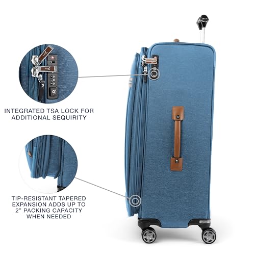 Image of Travelpro Platinum Elite Softside Expandable Checked Luggage, 8 Wheel Spinner Large Suitcase, TSA Lock, Men and Women, Coastal Blue, Checked Large 29-Inch