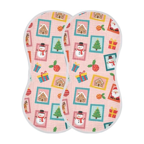 2 Pack Muslin Burp Cloths Christmas Santa Pink Cotton Baby Burp Cloths Ultra Absorbent Burping Cloth Soft Spit Up Rags for Newborn Boys Girls, Large 22
