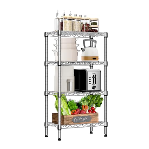 Image of M MZG 1000 lbs 4 Tier Shelf Metal Storage Shelves Wire Rack Closet Organizers with PP Board for Garage Kitchen Bathroom Laundry Chrome 11.8 inch D x 21.7 inch W x 39.5 inch H