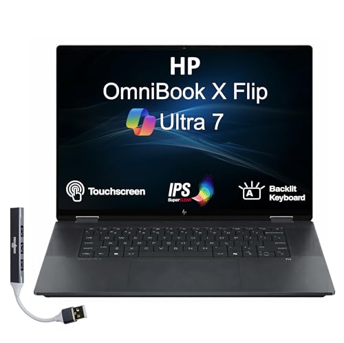 HP OmniBook X Flip AI Powered 2-in-1 Copilot+ Laptop (NextGen Envy x360) 16.0" Touch IPS WUXGA (Intel Ultra 7-258V, 32GB LPDDR5X, 2TB SSD, Backlit KB, Thunderbolt 4, Win11P) w/DKZ USB Port Expander