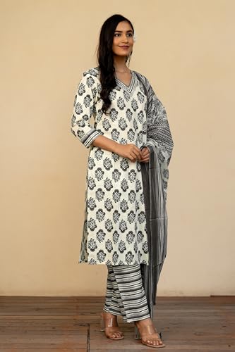 Image of MIRCHI FASHION Women's Straight Fit Pure Cotton Floral Printed Kurta Set with Dupatta and Pant
