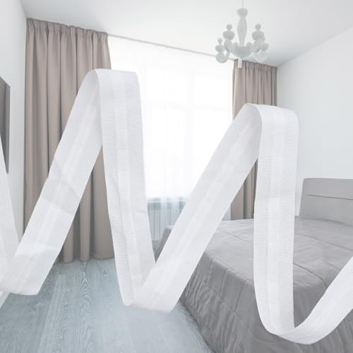 20M X 2.5CM Gardinenband Kräuselband zum Aufnähen mit Haken,Universalband Vorhang Faltenband Überschrift Band,Kräuselband zum Aufbügeln für Gardine-Weiß