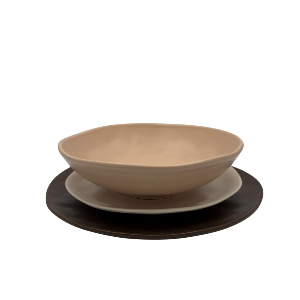 Organic Cappuccino – Servizio Piatti 18 Pezzi in Stoneware Effetto Artigianale, Colori Marrone e Crema, Moderno e Nordico, Lavastoviglie e Microonde