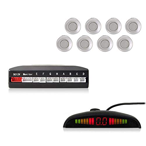 Cocar Backup Parking Radar System, 8 Silver Color Parking Sensors Distance Detection & Sound Alert, Waterproof Reverse Parking Sensors for Car Auto Vehicle Truck RV Camper Van (Silver)