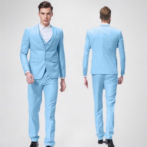 Men's 3 Piece Suit Slim Fit Men Tuxedo Suit for Party Wedding Prom Business 2 Button Solid Blazer Jacket Vest Pants Set, Black, L4