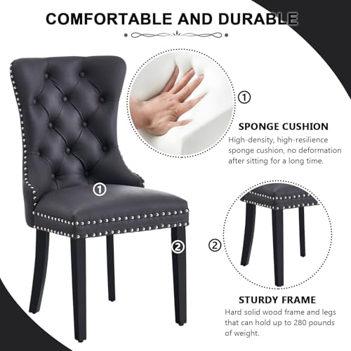 Image of Leather Dining Chairs, Upholstered Dining Room Chairs, Black, Set of 6