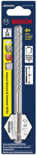 Bosch 3/16 In. X 6 In. Hex Shank Hammer Drill Masonry Bit Lbhx003 #TOP1