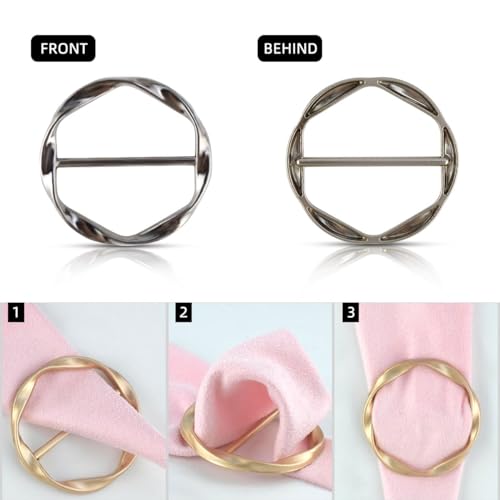 T-shirt Tie Clips for Women Girls Twist Tee Knot Ring Silk Scarf Ring Clip Waist Clothes Corner Knotted Button Fashion Metal Circle Buckle Fashion Alloy Clothing Ring Wrap Holder Round Scarves Clasp4