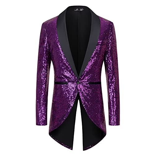 Mens Shiny Sequin Tailcoat Blazer Jacket Dinner Tuxedo Swallowtail Wedding Party Banquet Prom2