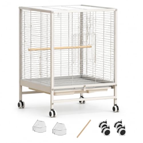 Jaula para pájaros con ruedas de metal jaula mediana blanca para aves con accesorios 40x40 2