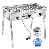 ARC Stainless Steel 225,000BTU Portable Camping Stove, 3-Burner Propane Gas Stove with Detachable Legs Stand, 0-20 PSI Regulator, Camping Burner Stove for Backyard Cooking, BBQ, and Turkey Frying