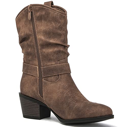 GLOBALWIN Women's Mid Calf The Western Cowgirl Boots Fashion Cowboy Boots For Women Chunky Low Heel3
