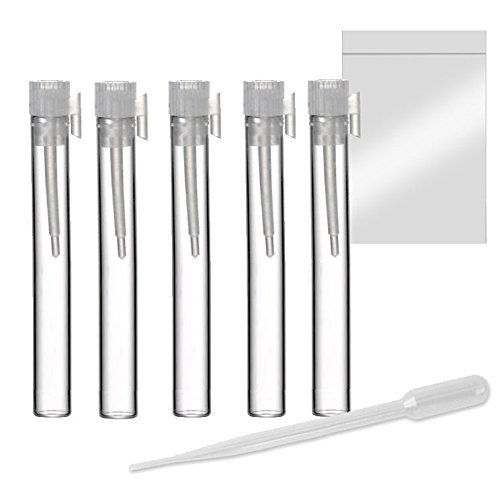 Grand Parfums Frascos de muestra de perfume de vidrio de 0.0fl oz con bolsas con cierre de cremallera y botellas de aceite esencial (25