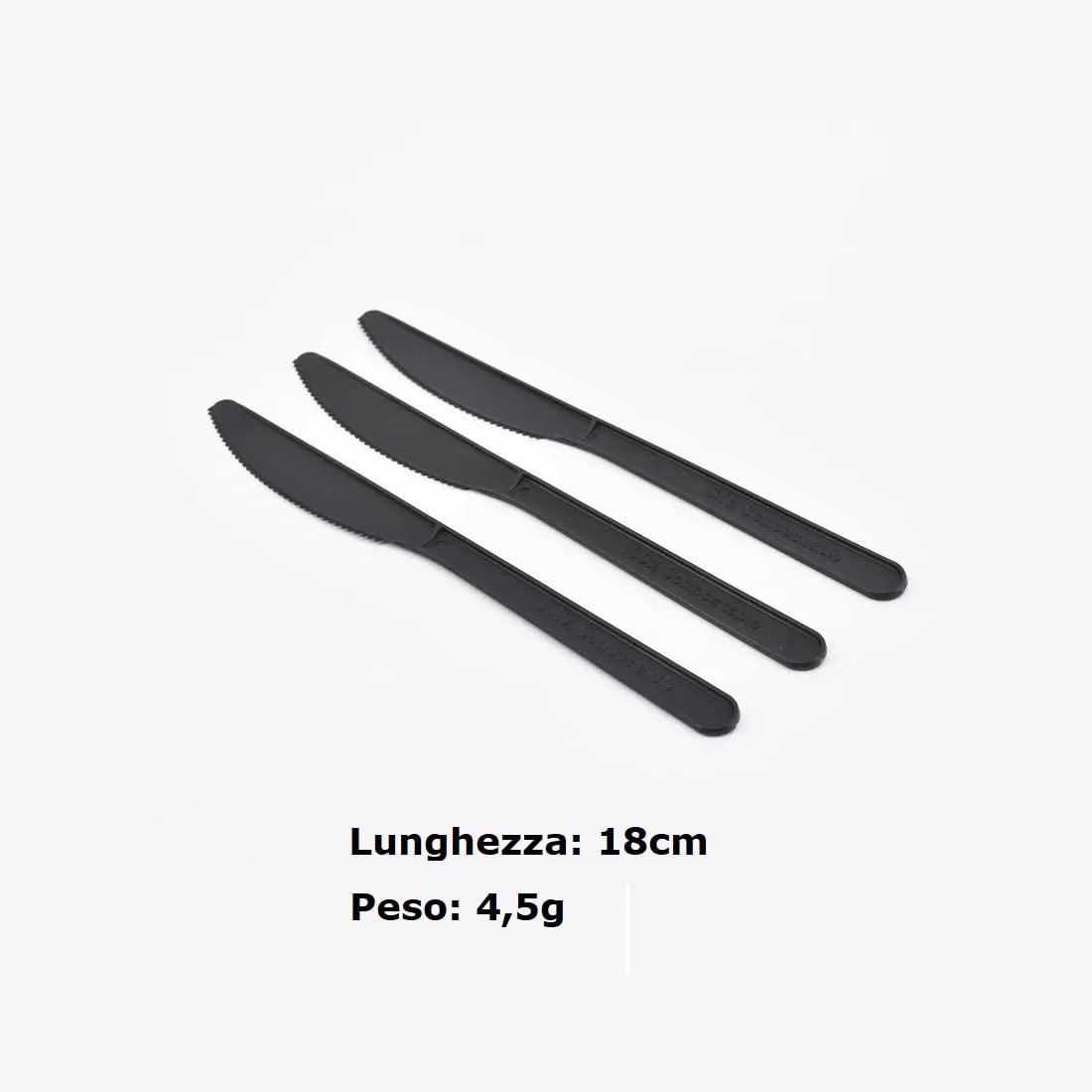 Coltelli NERI Usa e Getta da 18cm - Posate Monouso Biodegradabili Compostabili in Mater-Bi - 100% Ecologico - Coltelli di colore nero Rinforzati in confezione da 100 pezzi