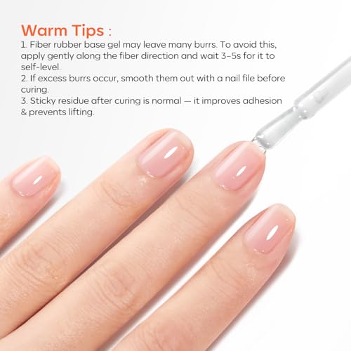 Image of modelones Fiber Rubber Base Gel for Nails, 15ml Clear Glass Fiber Rubber Base Gel Polish Coat Builder Nail Strengthener Thickening for Weak Cracked Thin Nails Foundation Gel Cured Needed
